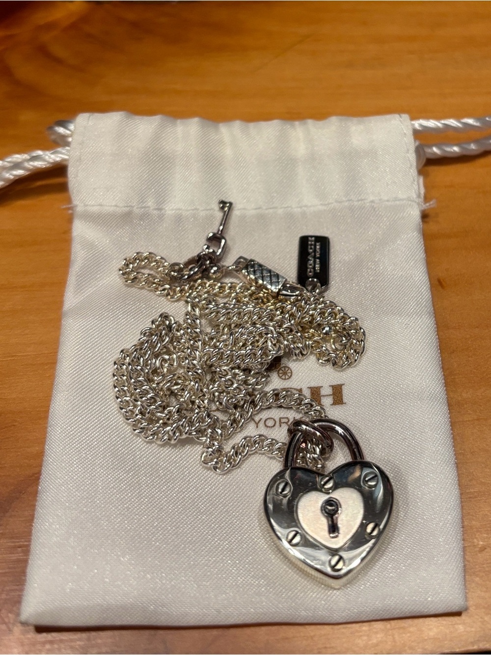 Coach Silver Heart Padlock Necklace